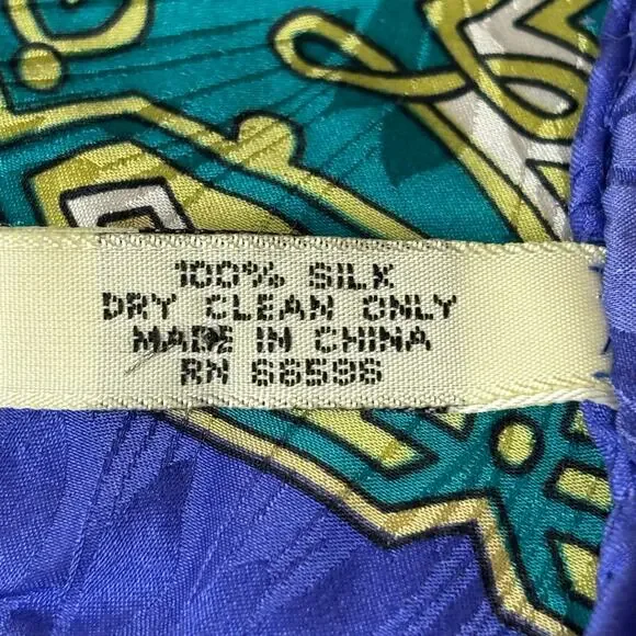 Vintage Georgiou Blue & Green Silk Scarf -  33" square - Picture 7 of 7